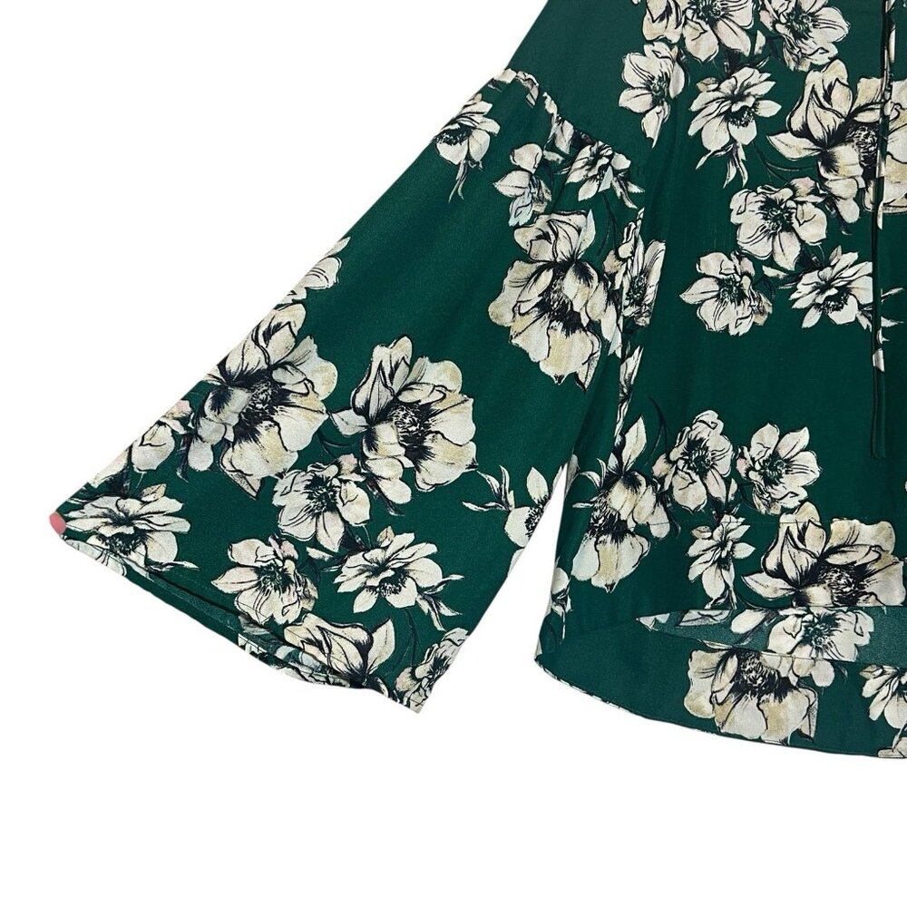 Sanctuary Anthropologie Women Top Small Size Green Floral Long Bell Sleeve - Picture 9 of 9